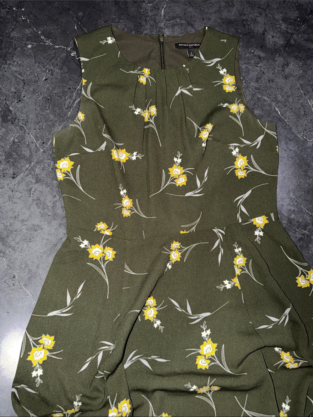 Banana Republic Olive Green Floral Sleeveless Dree with Yellow Floral Print